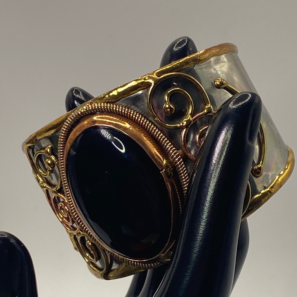 Handmade Onyx Mixed Metal Cuff Bracelet - Picture 7 of 11